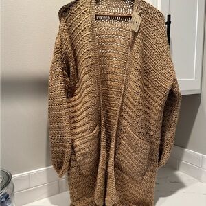 Cozy Crochet Cardigan Sweater - Brown